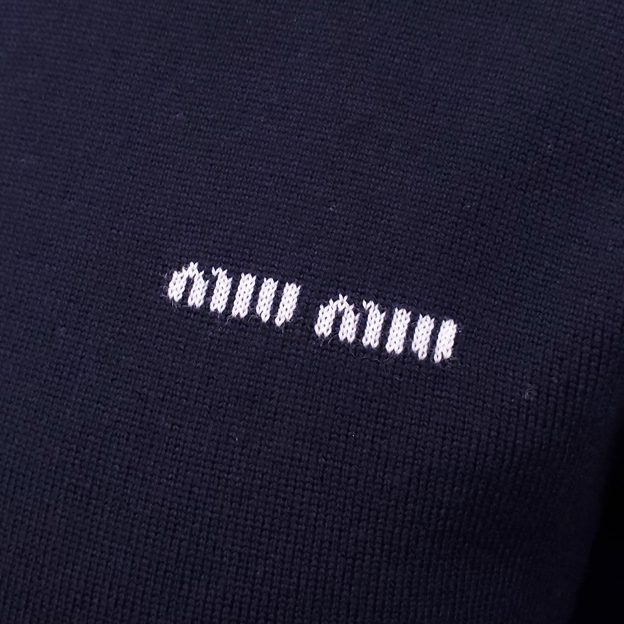 MIU MIU NAVY CROPPED LOGO SWEATER - SIZE 36