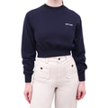 MIU MIU NAVY CROPPED LOGO SWEATER - SIZE 36