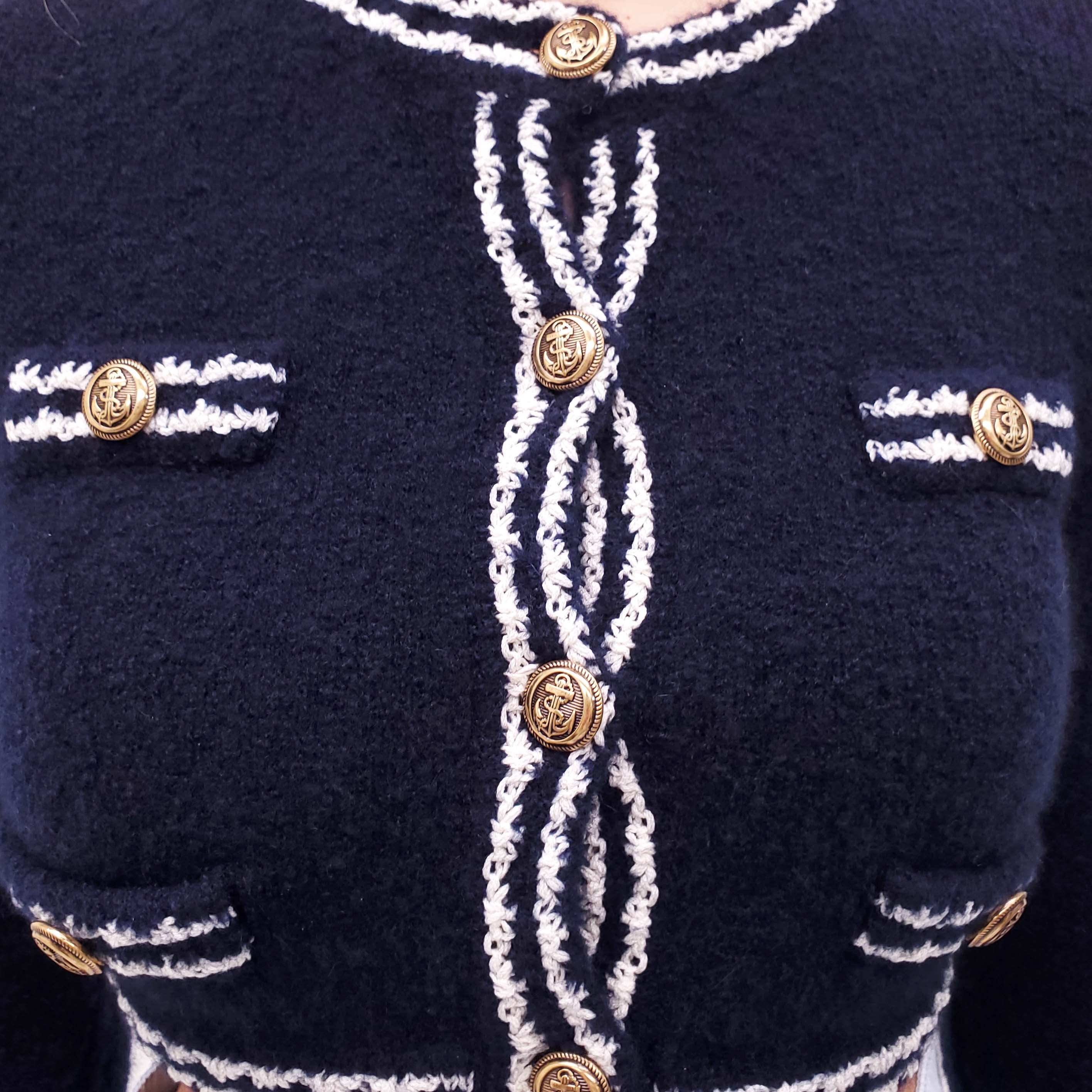 MIU MIU NAVY CROPPED CASHMERE BLEND CARDIGAN WITH NAUTICAL BUTTONS - SIZE 38