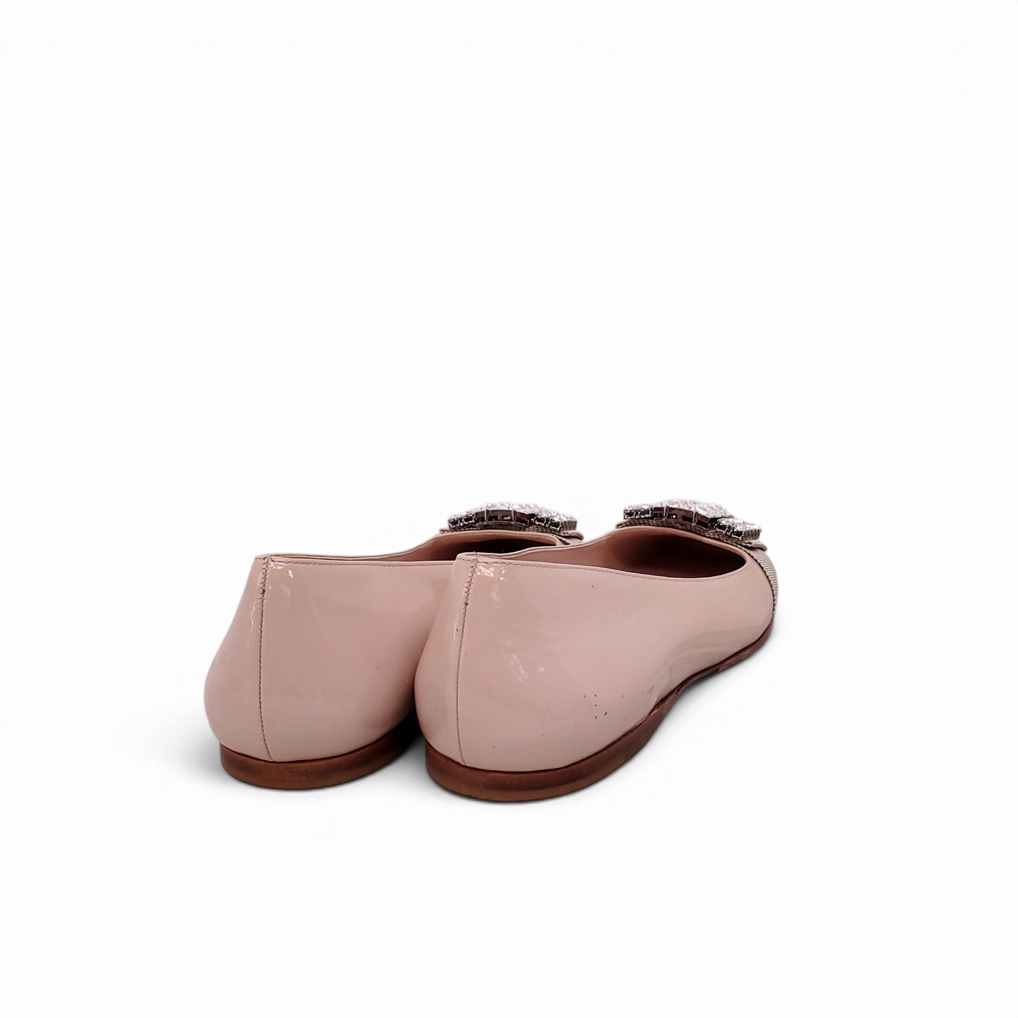 MIU MIU NUDE FLATS WITH CRYSTAL EMBLEM - SIZE 38