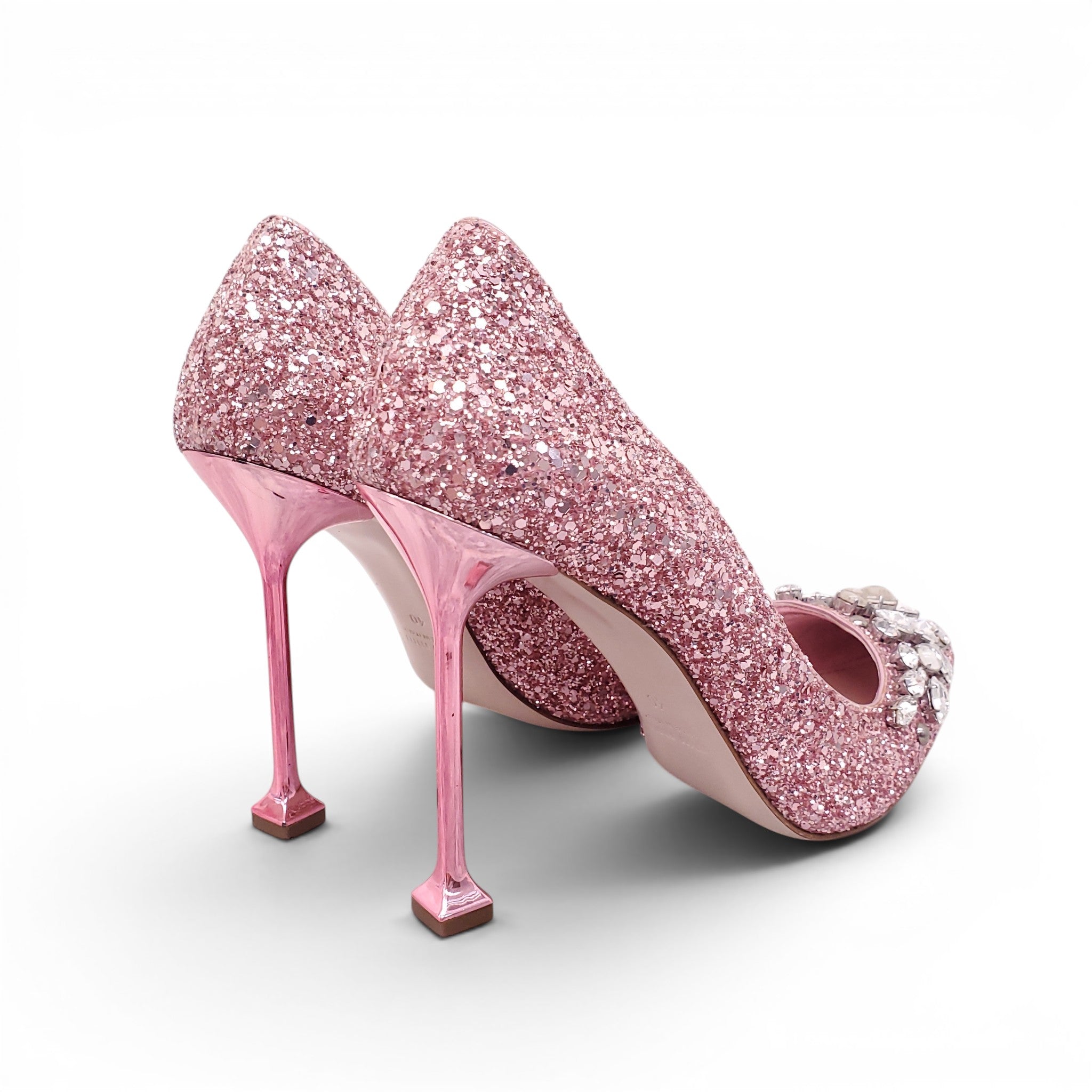 ♪*♪様 ☆miu miu ピンク グリッター ヒール パンプス 38サイズ MIU MIU PINK GLITTER HEELS WITH CRYSTAL DETAILS - SIZE 40 – Rewind