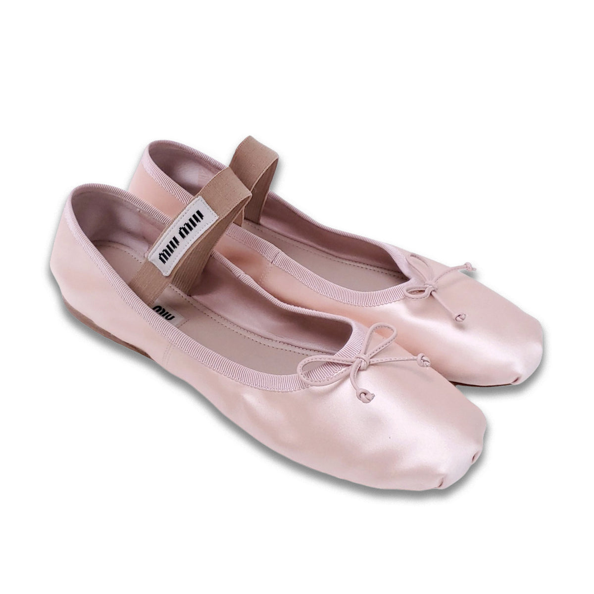 MIU MIU PINK SATIN BALLERINA LOGO FLATS - SIZE 39