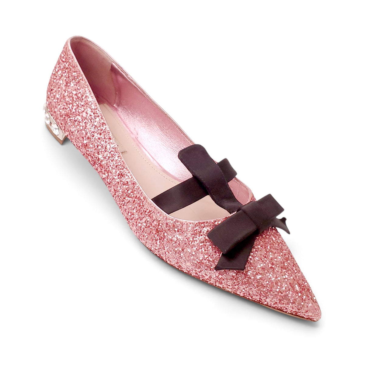 MIU MIU PINK SEQUIN FLATS WITH BOW - SIZE 39.5