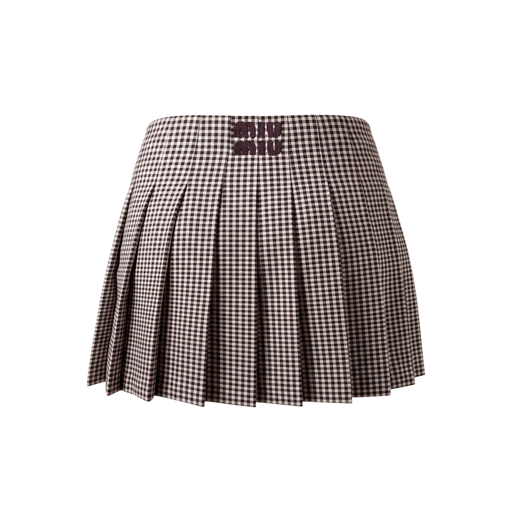 MIU MIU PLAID SKIRT WITH LEATHER BUCKLE DETAILS - SIZE 36