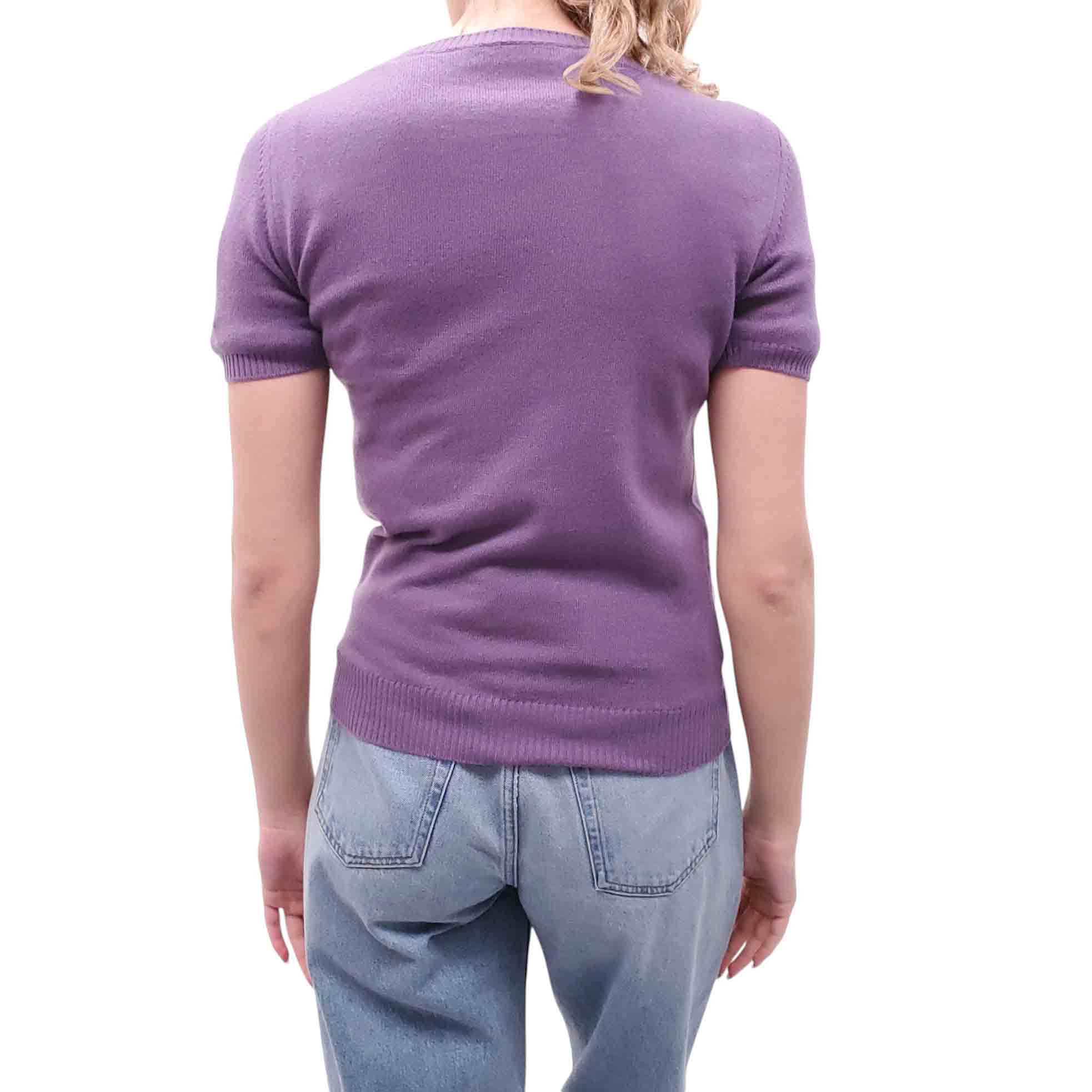MIU MIU PURPLE CASHMERE SHORT SLEEVE SWEATER WITH LOGO - SIZE 38