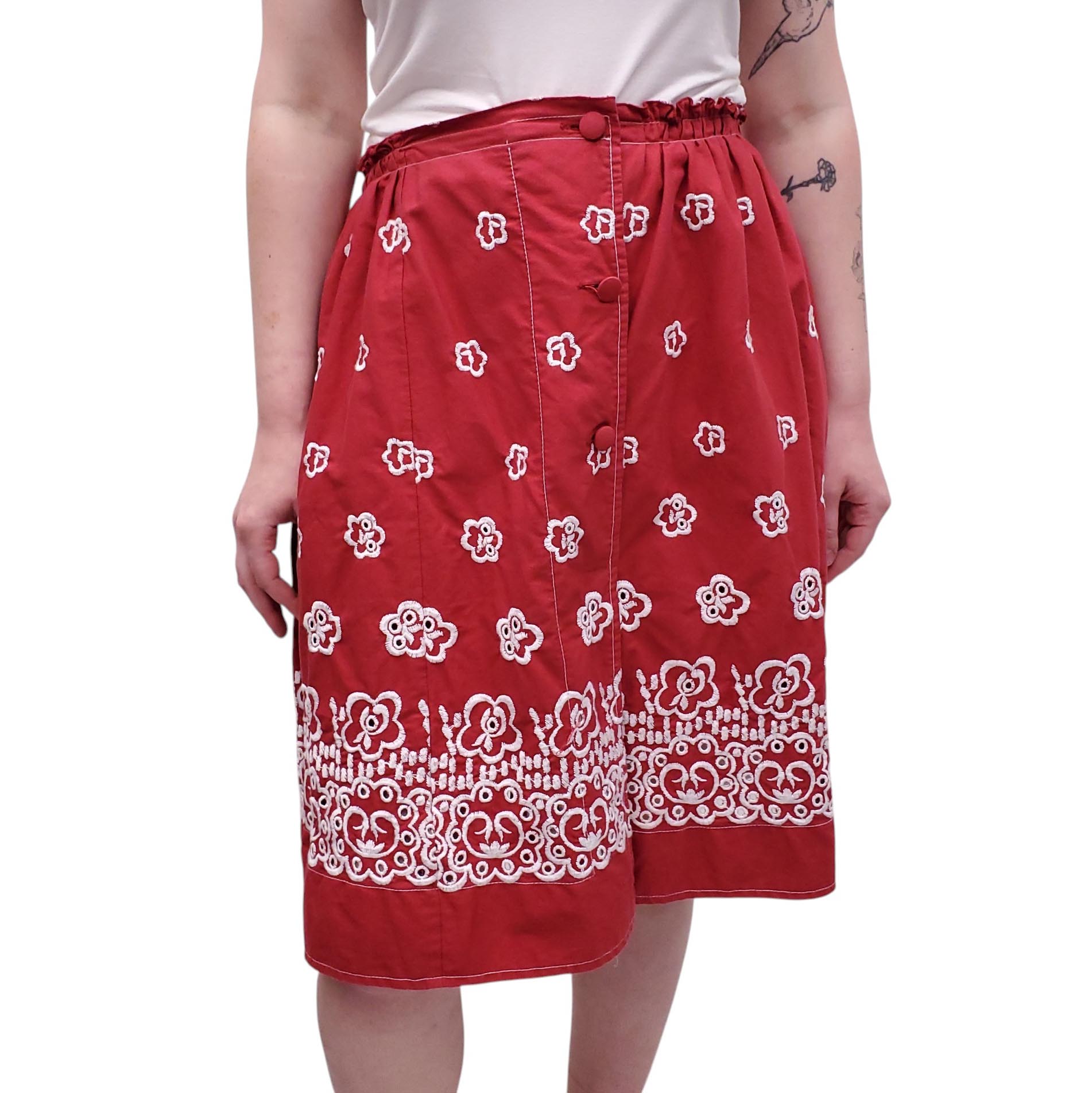 MIU MIU RED EYELET SKIRT - SIZE 42