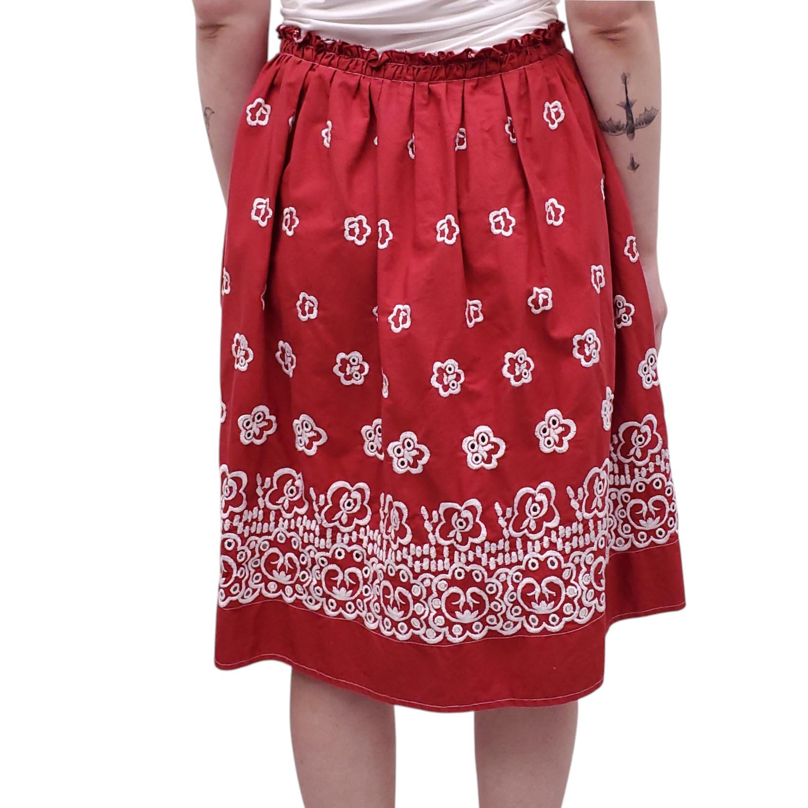 MIU MIU RED EYELET SKIRT - SIZE 42