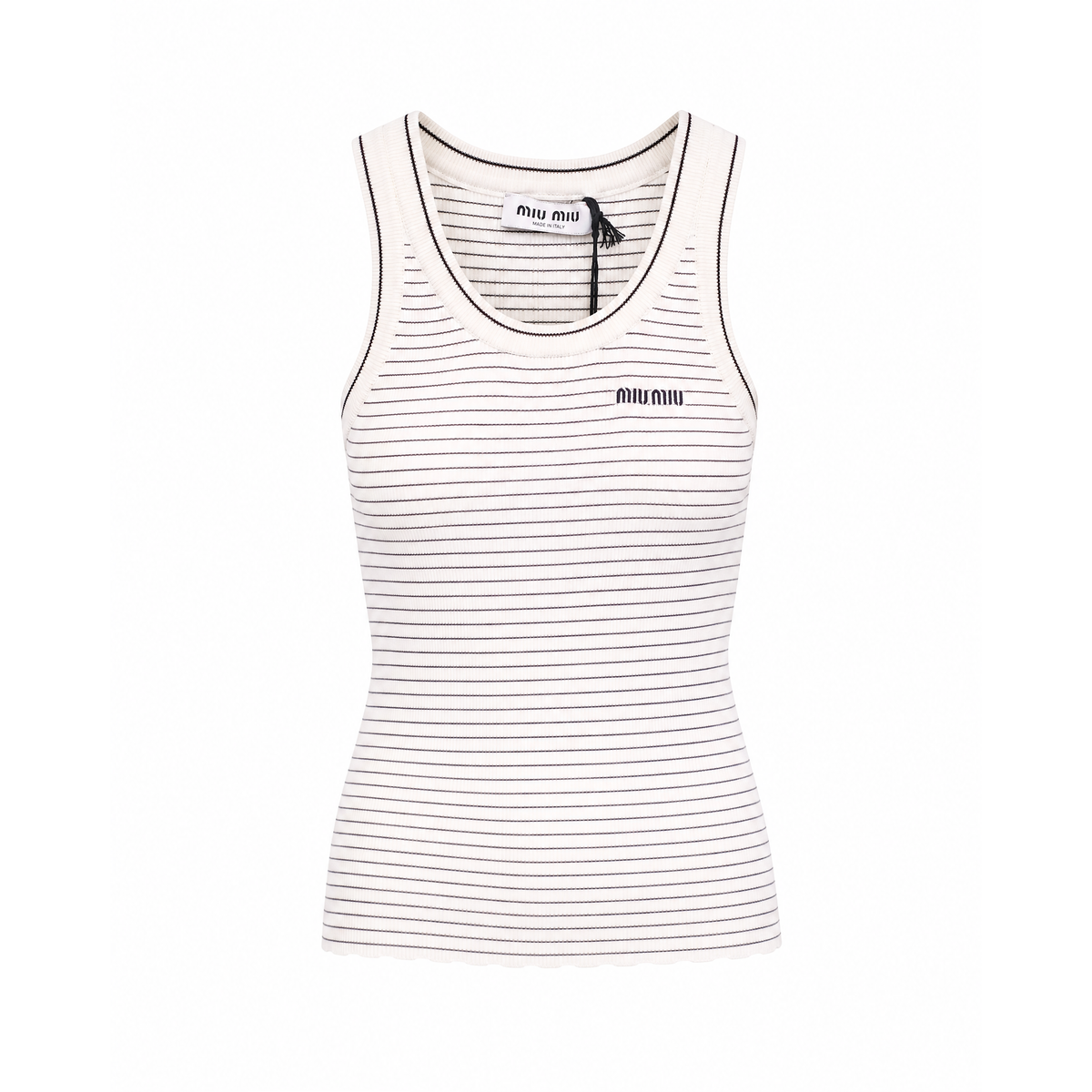 MIU MIU STRIPED KNIT LOGO TANK TOP - SIZE 36