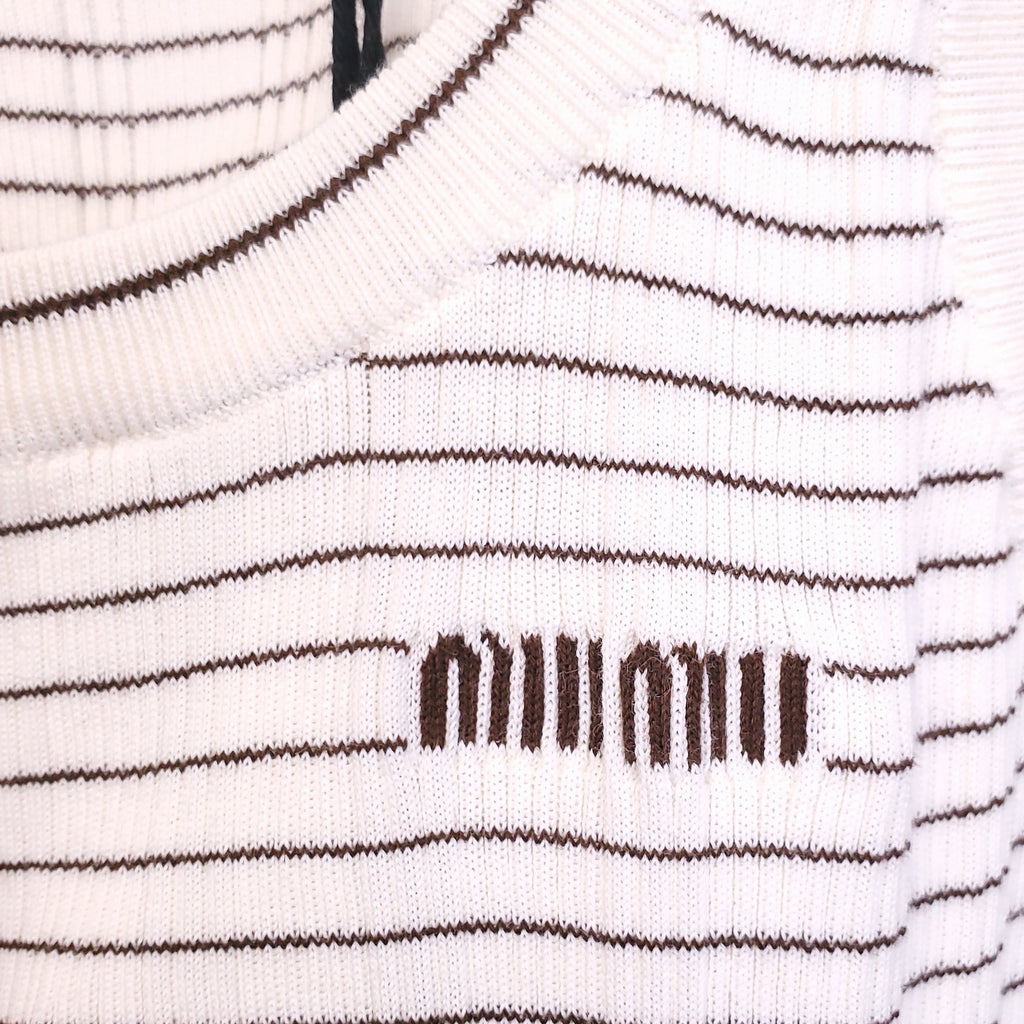 MIU MIU STRIPED KNIT LOGO TANK TOP - SIZE 36