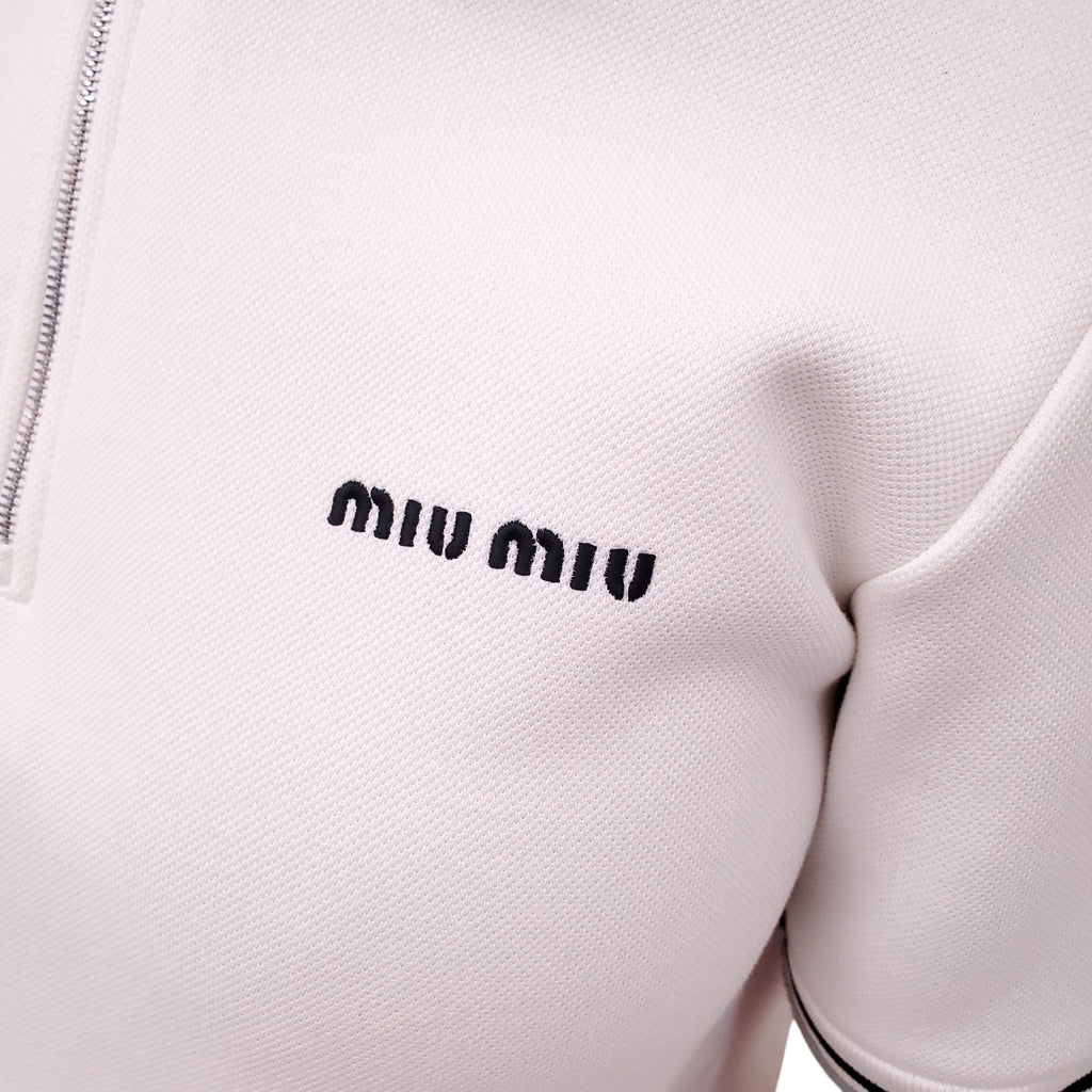 MIU MIU WHITE BANDED PIQUÉ JERSEY DRESS - SIZE 38