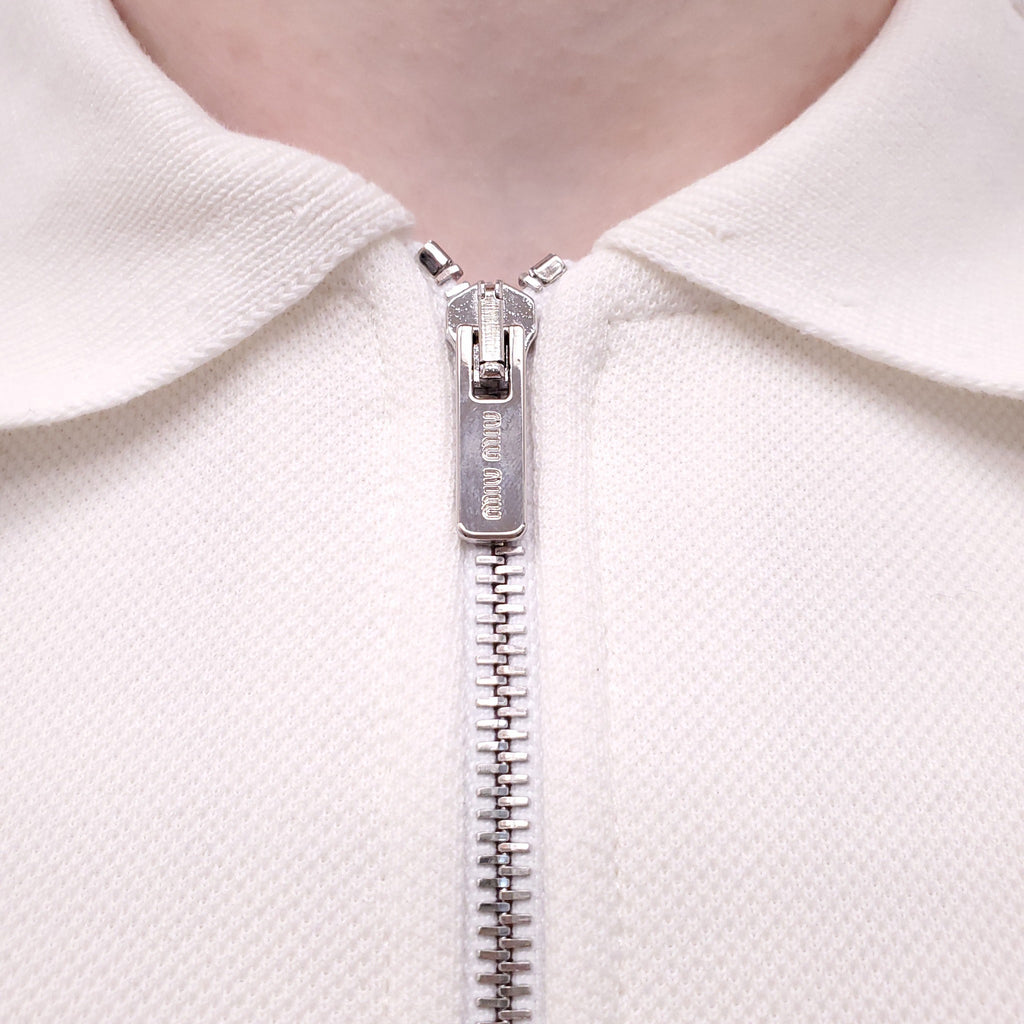 MIU MIU WHITE BANDED PIQUÉ JERSEY DRESS - SIZE 38