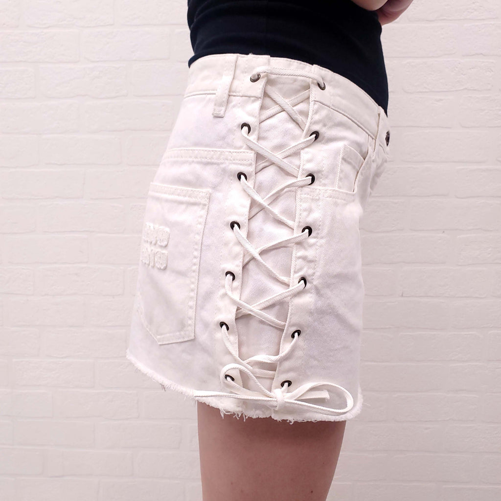MIU MIU WHITE CORSET SKIRT WITH LOGO - SIZE 40