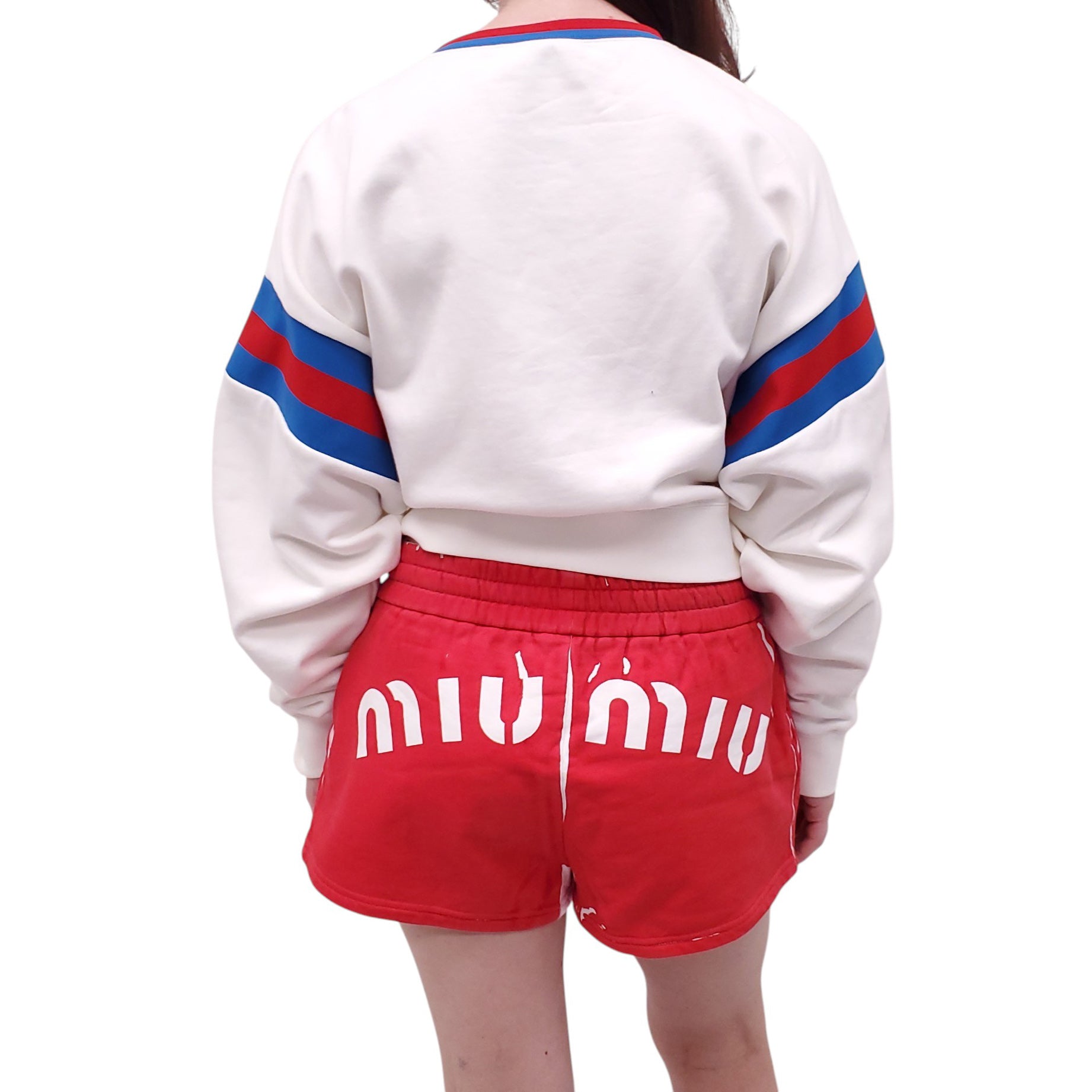 MIU MIU RED COTTON LOGO SHORTS - SIZE 42