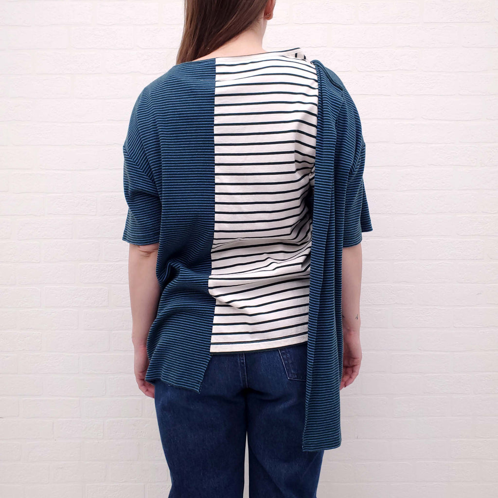 MM6 MAISON MARGIELA DOUBLE WRAP STRIPED T-SHIRT - SIZE M