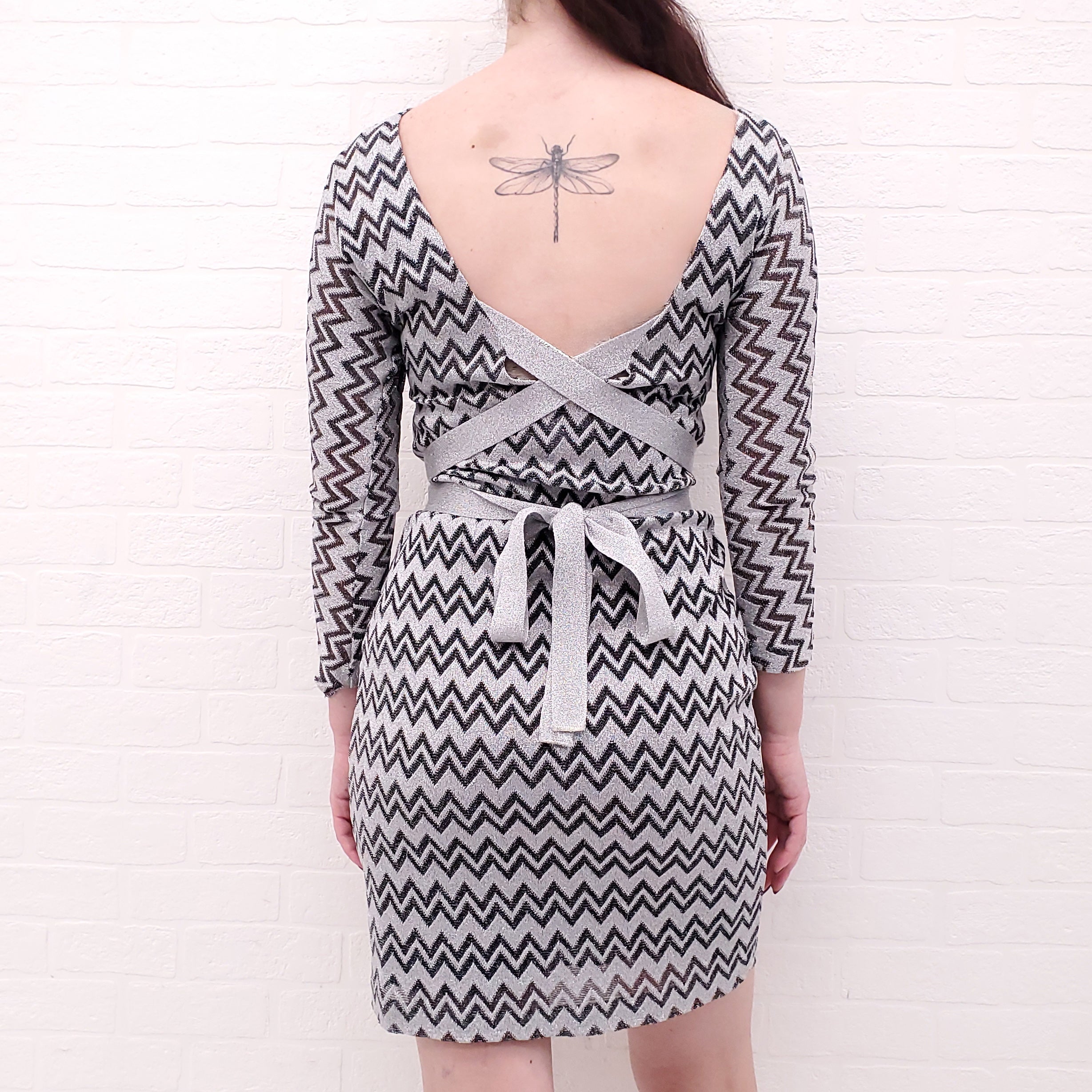 M MISSONI BLACK & SILVER METALLIC DRESS - SIZE S