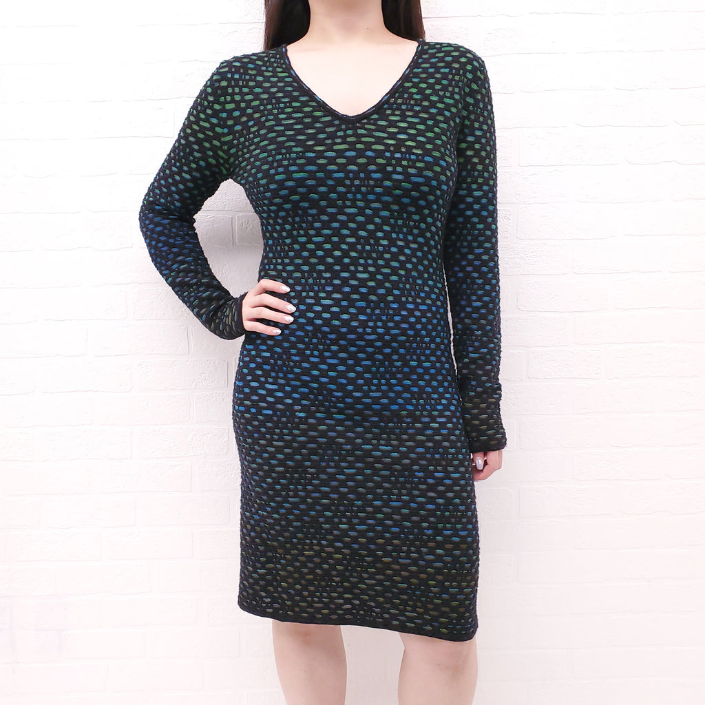 M MISSONI BLUE AND GREEN KNIT OMBRE LONG SLEEVE DRESS - SIZE 44