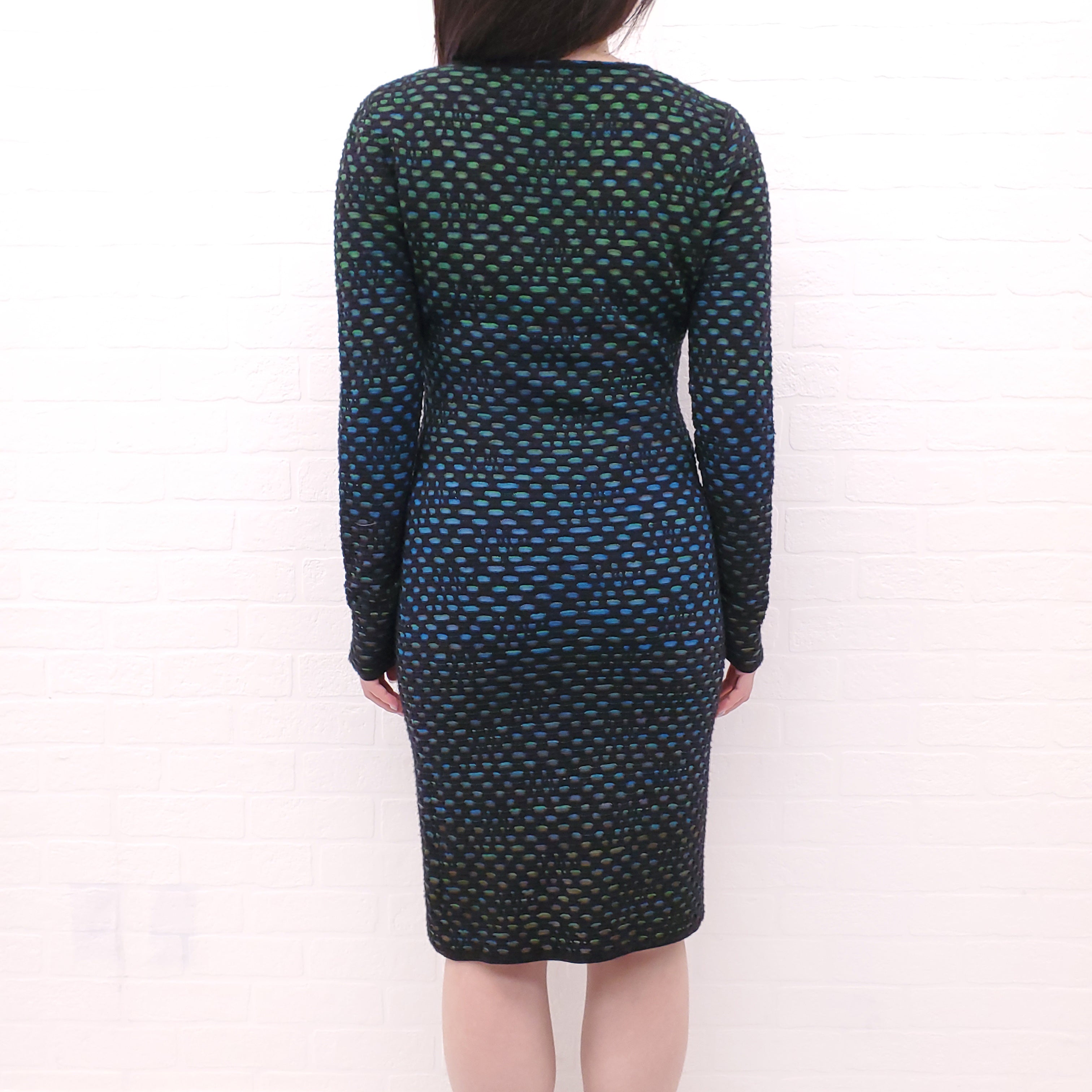 M MISSONI BLUE AND GREEN KNIT OMBRE LONG SLEEVE DRESS - SIZE 44