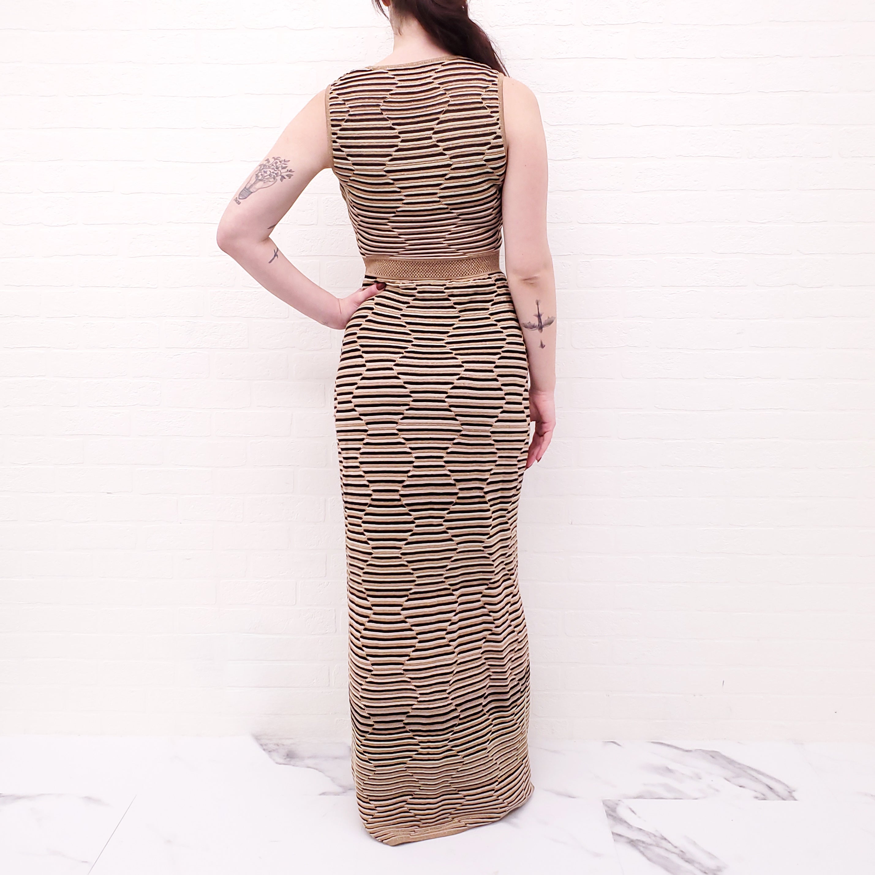 M MISSONI GOLD AND BLACK METALLIC GOWN - SIZE 40