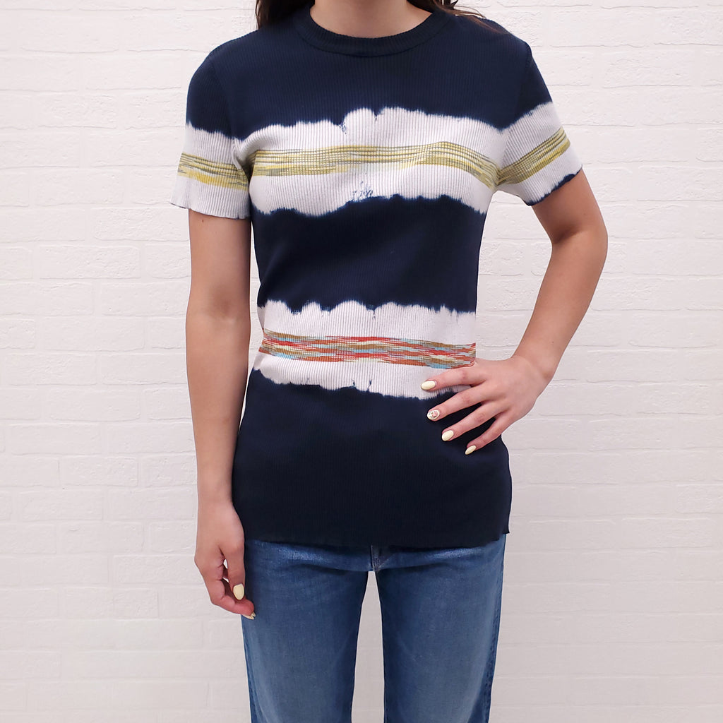 M MISSONI NAVY RIBBED TIE DYE T-SHIRT - SIZE 46