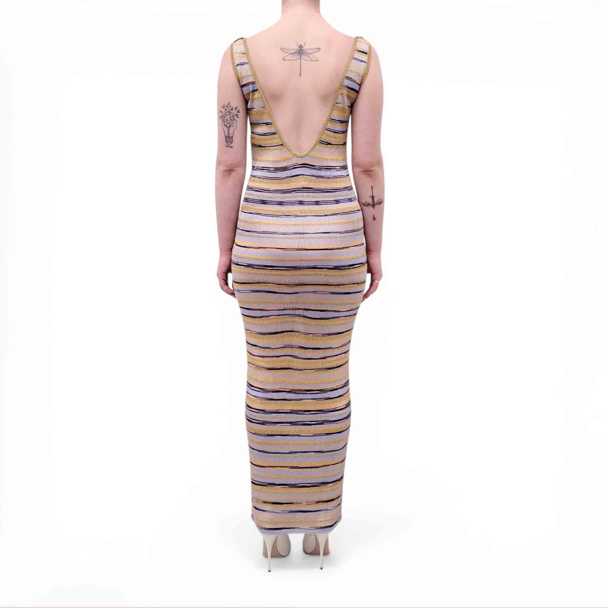 M MISSONI PURPLE AND GOLD STRIPED MAXI DRESS - SIZE M