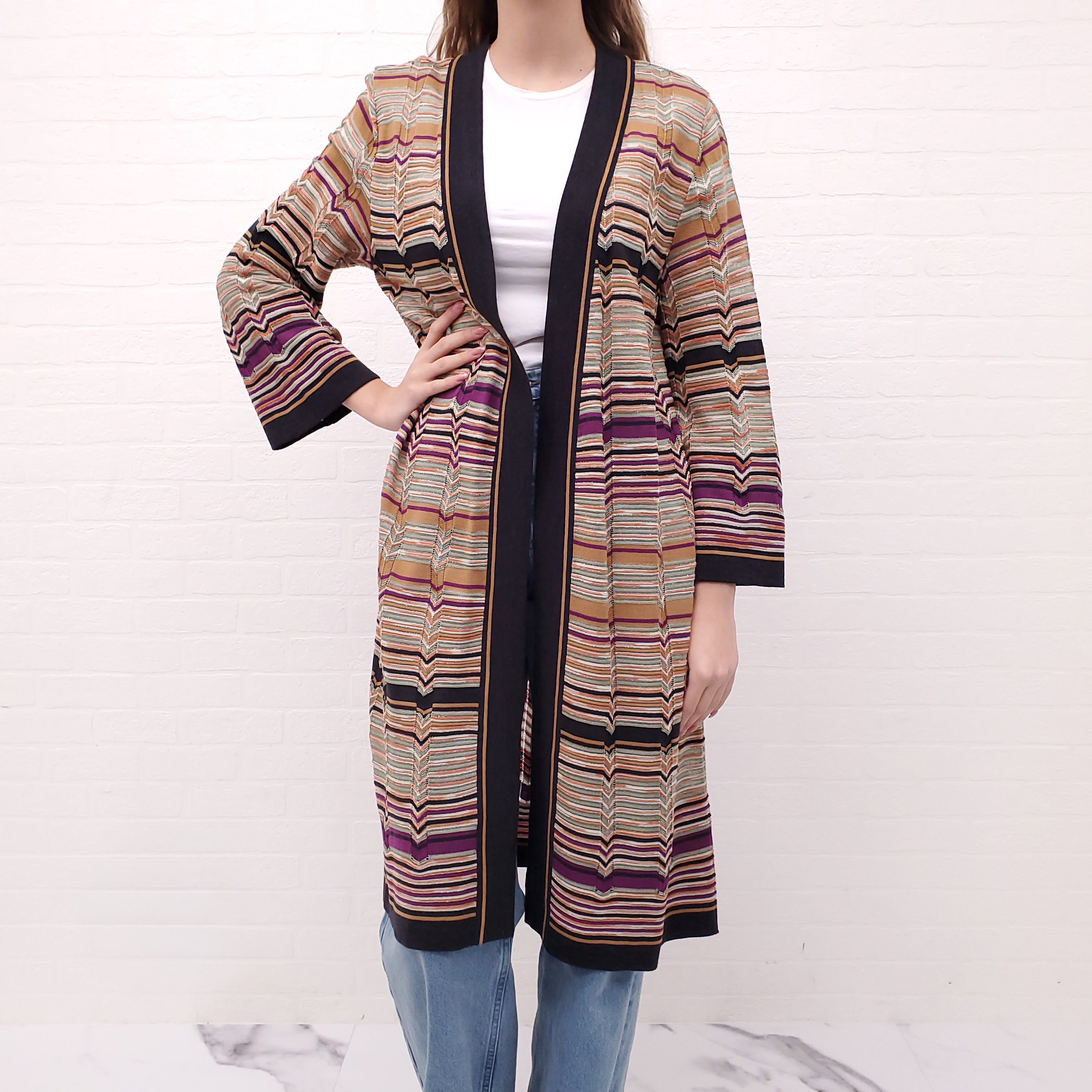 M MISSONI BROWN PATTERNED CARDIGAN - SIZE 50