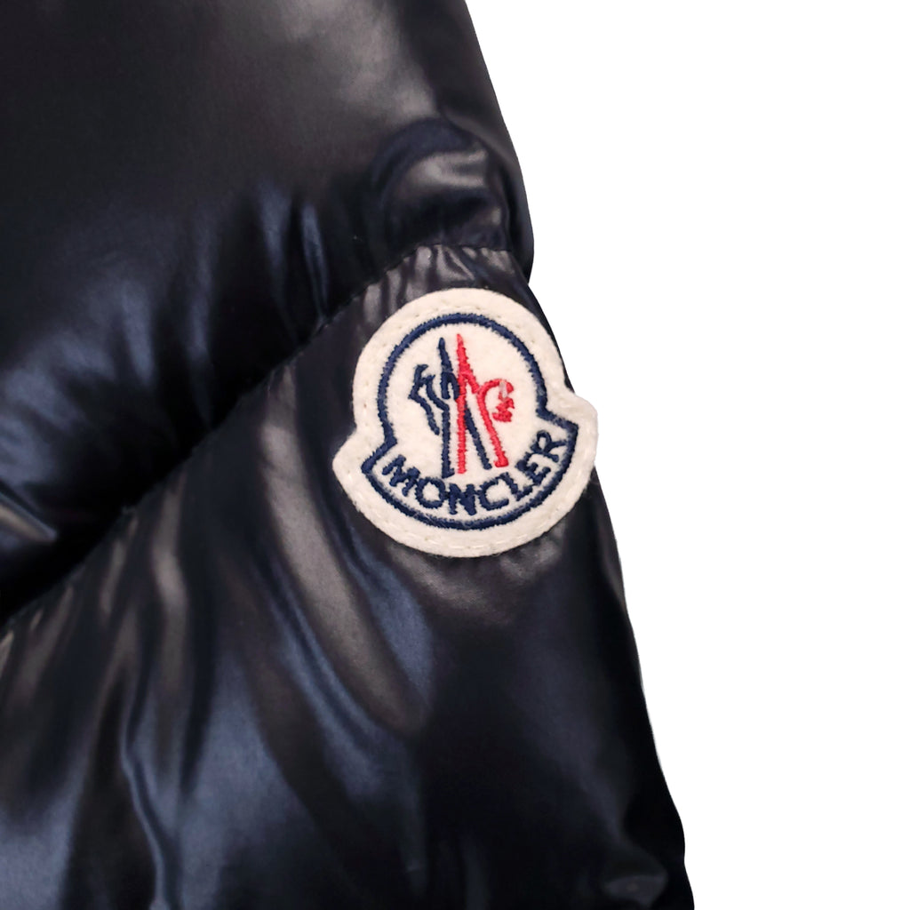 MONCLER BLACK LONG SHINE JACKET WITH LOGO - SIZE 2