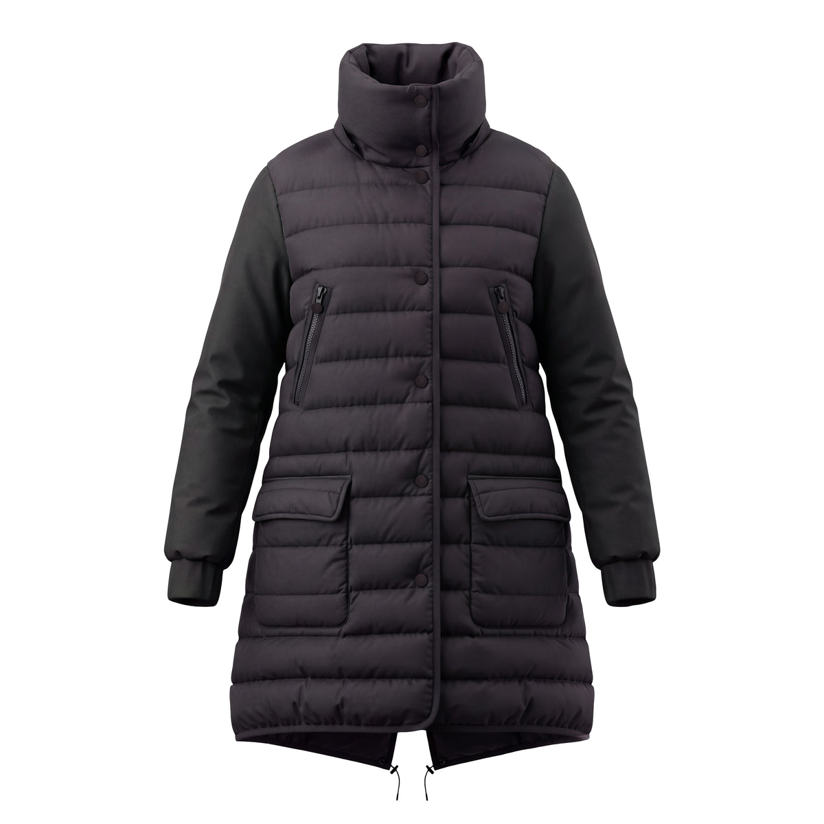 MONCLER BLACK PUFFER JACKET WITH NYLON SLEEVE - SIZE 1