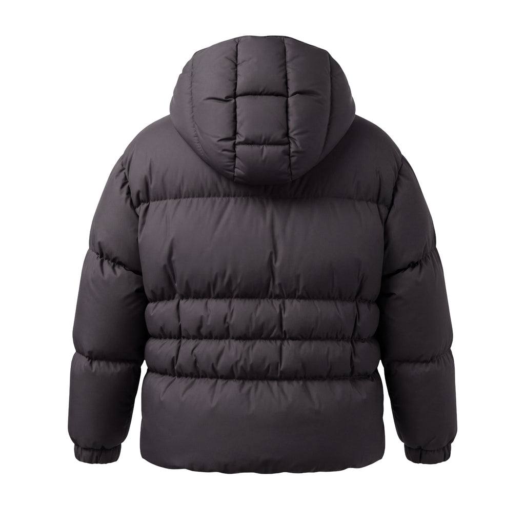 MONCLER BLACK PUFFER JACKET WITH VELVET HOOD DETAIL - SIZE 2