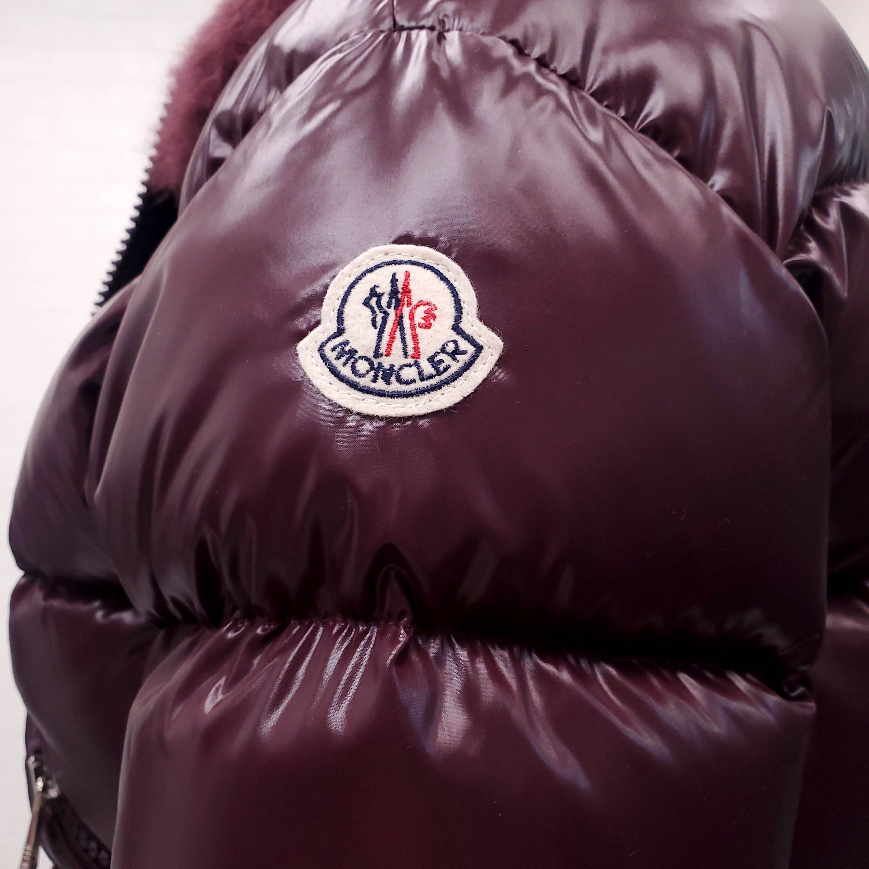MONCLER BURGUNDY JACKET WITH ALPACA FUR COLLAR - SIZE 0