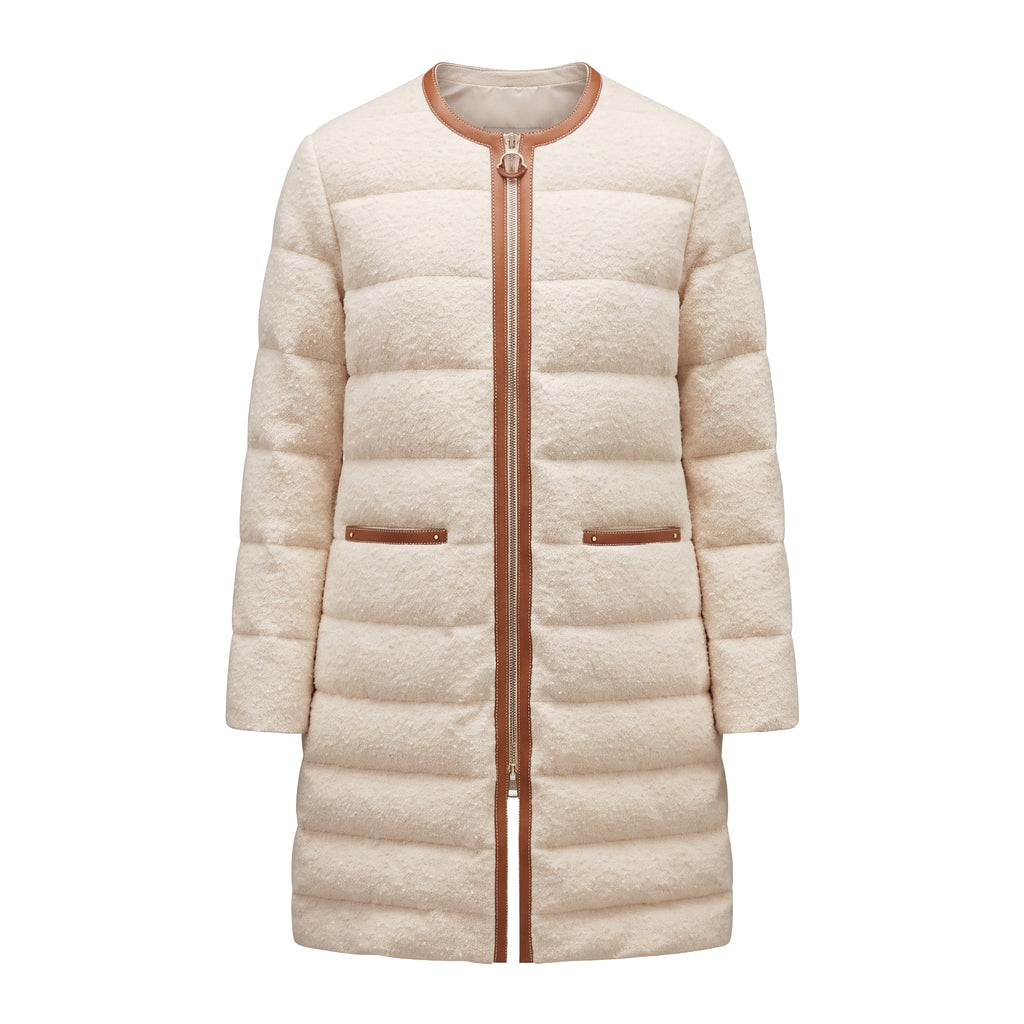 MONCLER CREAM SHEARLING JACKET WITH LEATHER DETAIL - SIZE 1