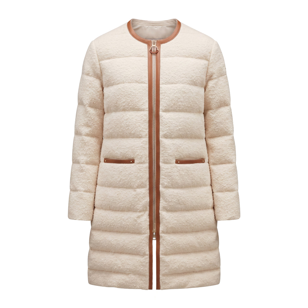 MONCLER CREAM SHEARLING JACKET WITH LEATHER DETAIL - SIZE 1