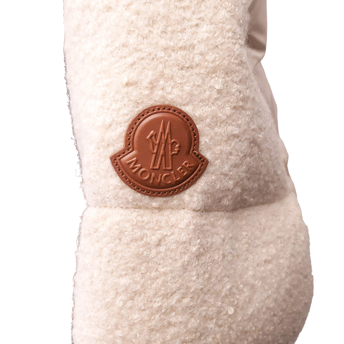 MONCLER CREAM SHEARLING JACKET WITH LEATHER DETAIL - SIZE 1