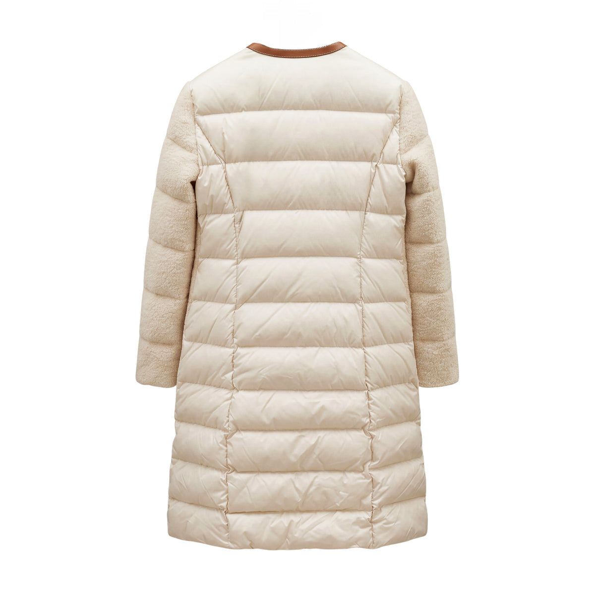 MONCLER CREAM SHEARLING JACKET WITH LEATHER DETAIL - SIZE 1