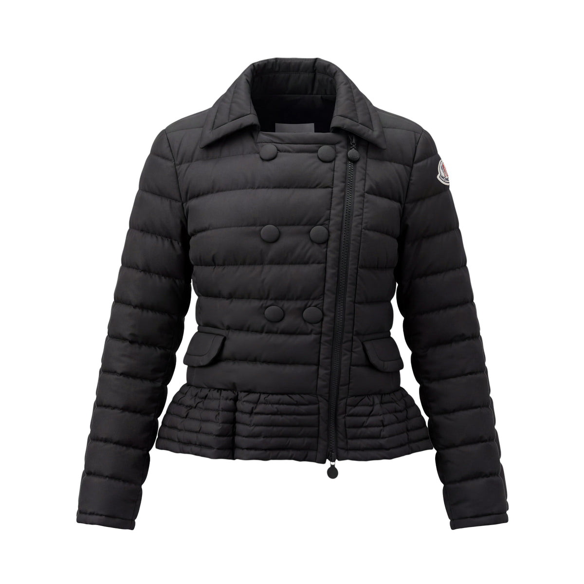 MONCLER DOWN JACKET WITH PEPLUM RUFFLE DETAIL - SIZE 2