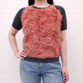 MONCLER GREY SHORT SLEEVE SWEATER WITH PINK FAUX FUR AND LOGO DETAIL - SIZE S