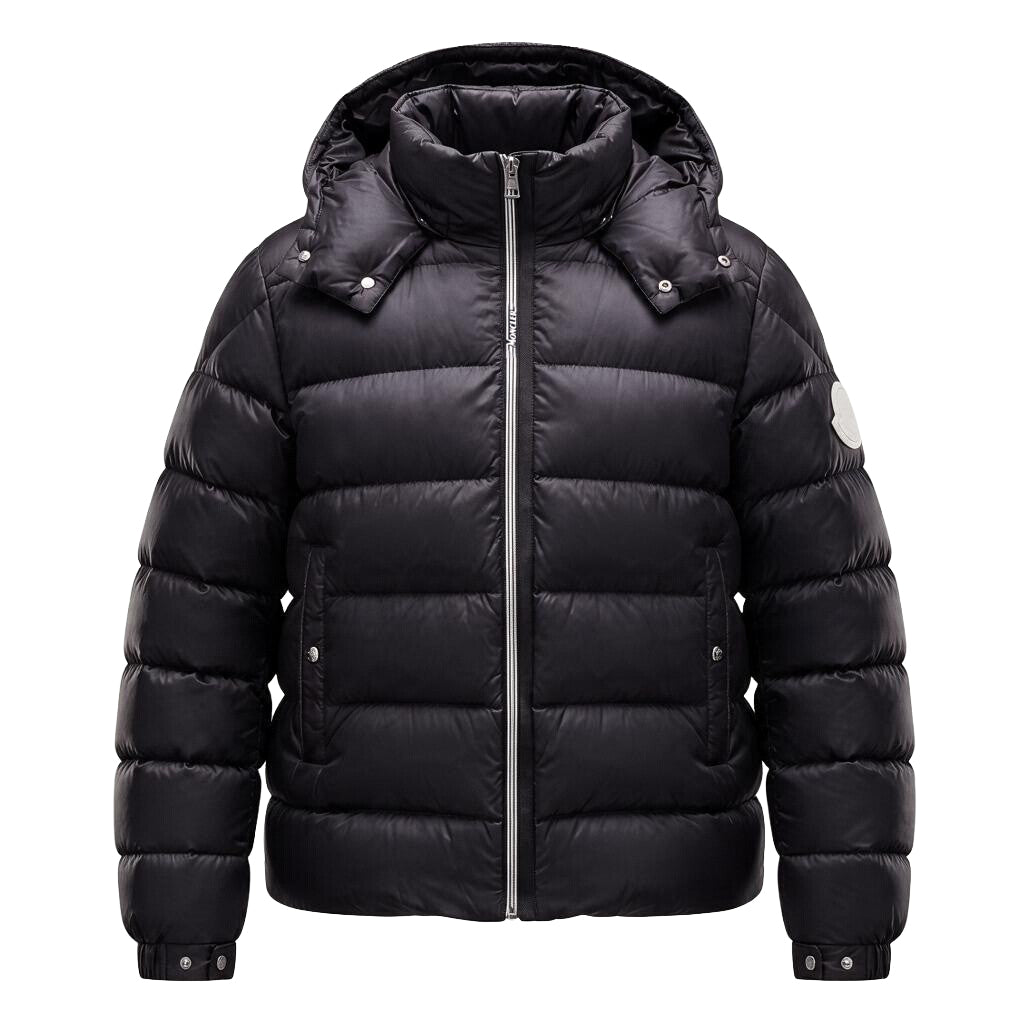 MONCLER HOODED SHORT DOWN JACKET WITH STRIPED DETAIL - SIZE 4