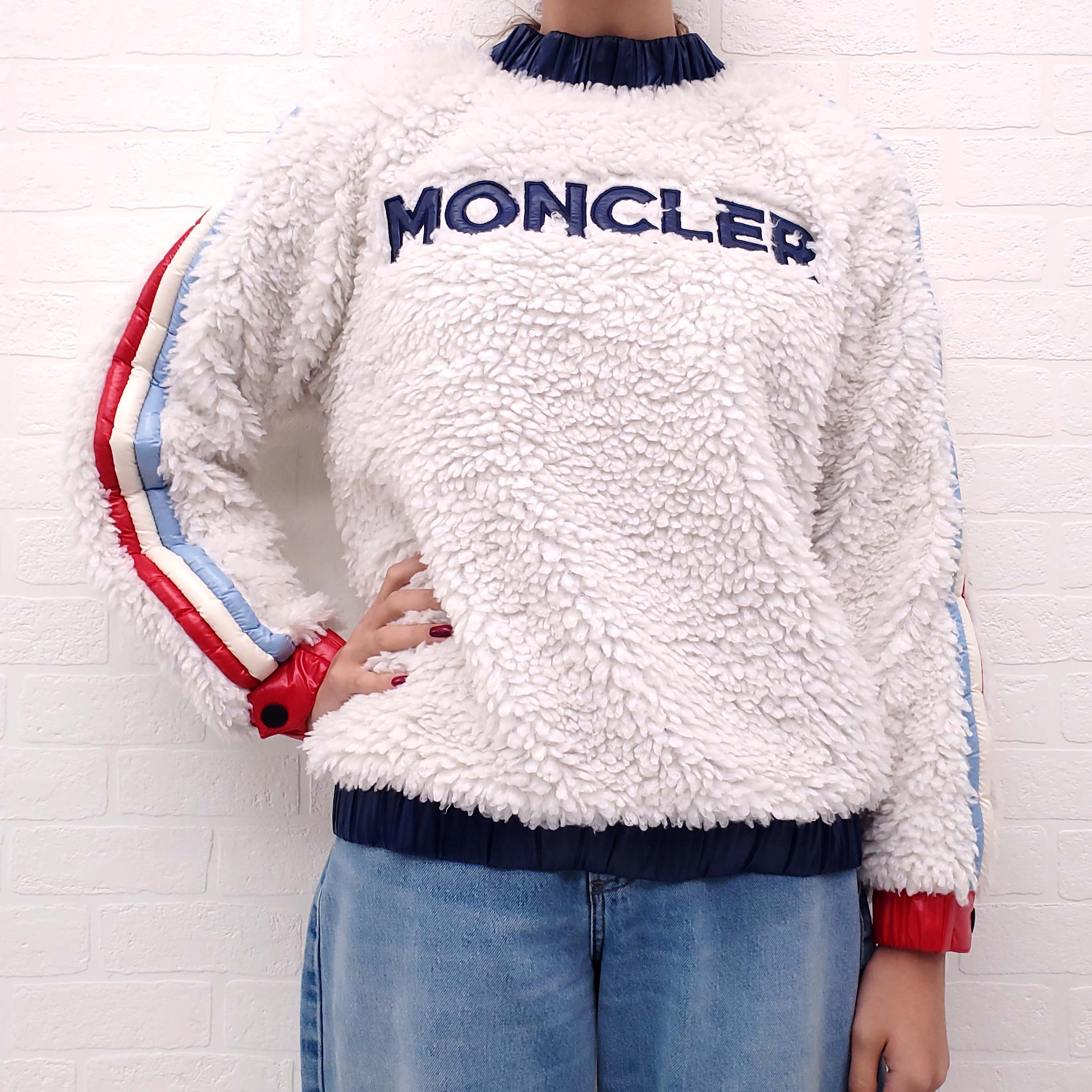 MONCLER LOGO SHERPA SWEATER - SIZE S