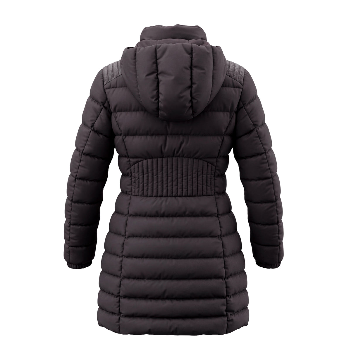 MONCLER LONG BLACK COAT WITH  SILVER ZIPPER DETAILS  - SIZE 2