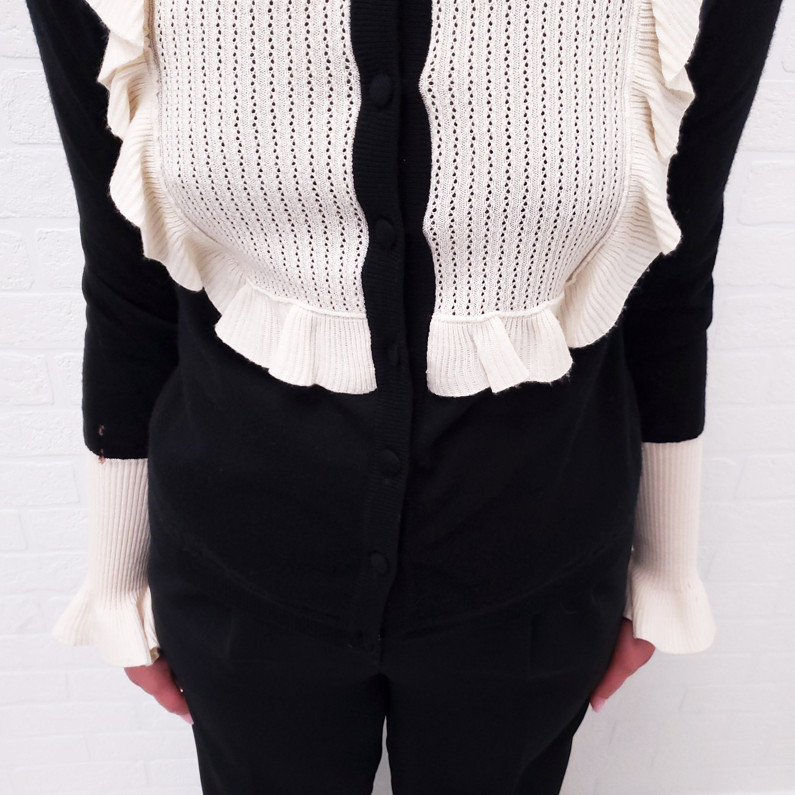 MOSCHINO BLACK AND CREAM CARDIGAN - SIZE 6