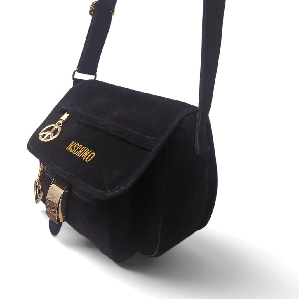 MOSCHINO BLACK SUEDE CROSSBODY BAG
