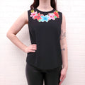 MOSCHINO BOUTIQUE BLACK BLOUSE WITH FLORAL DETAIL - SIZE 8