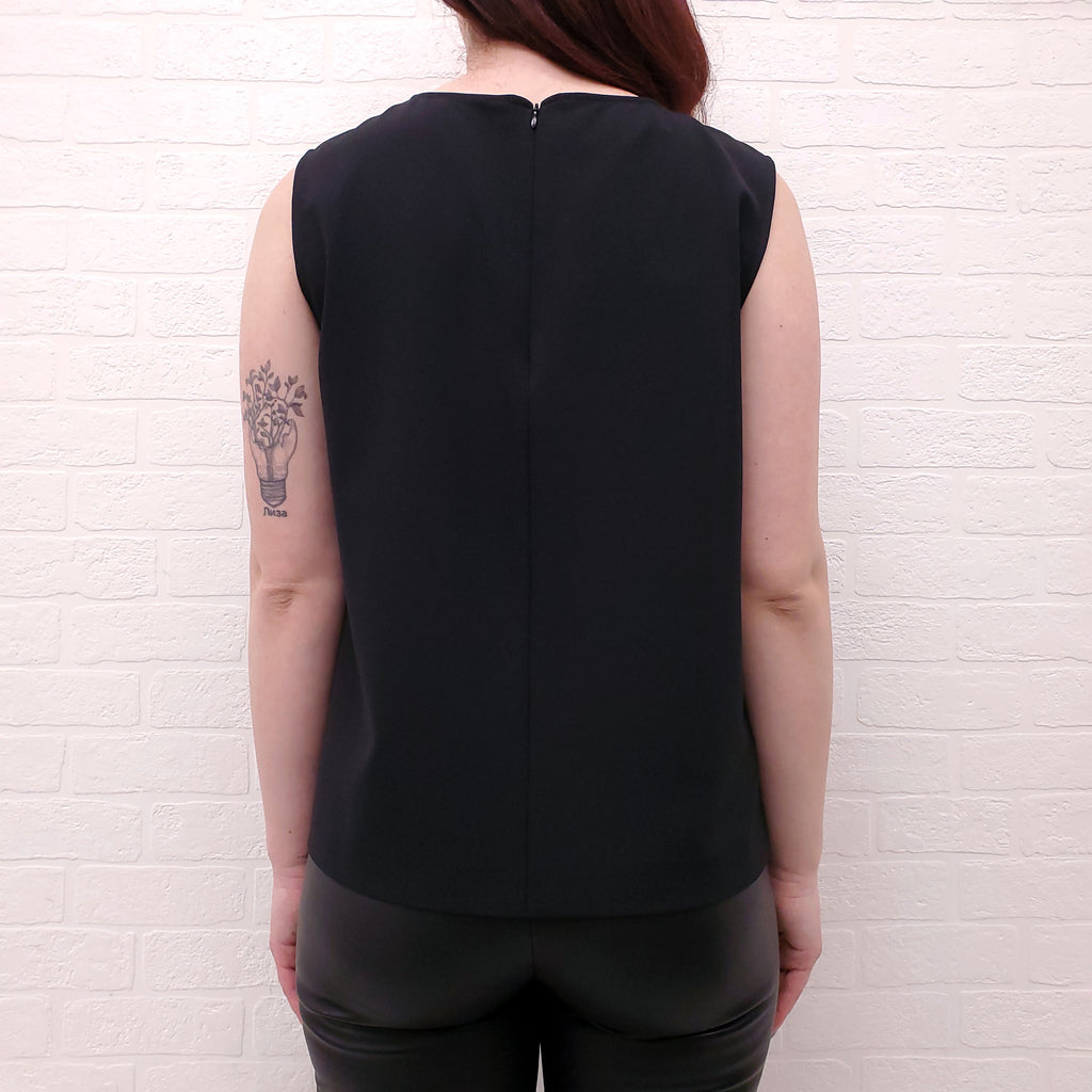 MOSCHINO BOUTIQUE BLACK BLOUSE WITH FLORAL DETAIL - SIZE 8