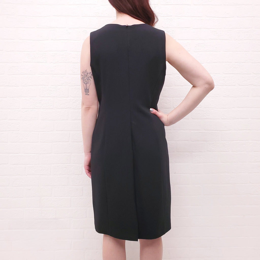 MOSCHINO BOUTIQUE BLACK DRESS WITH FLORAL DETAIL - SIZE 10