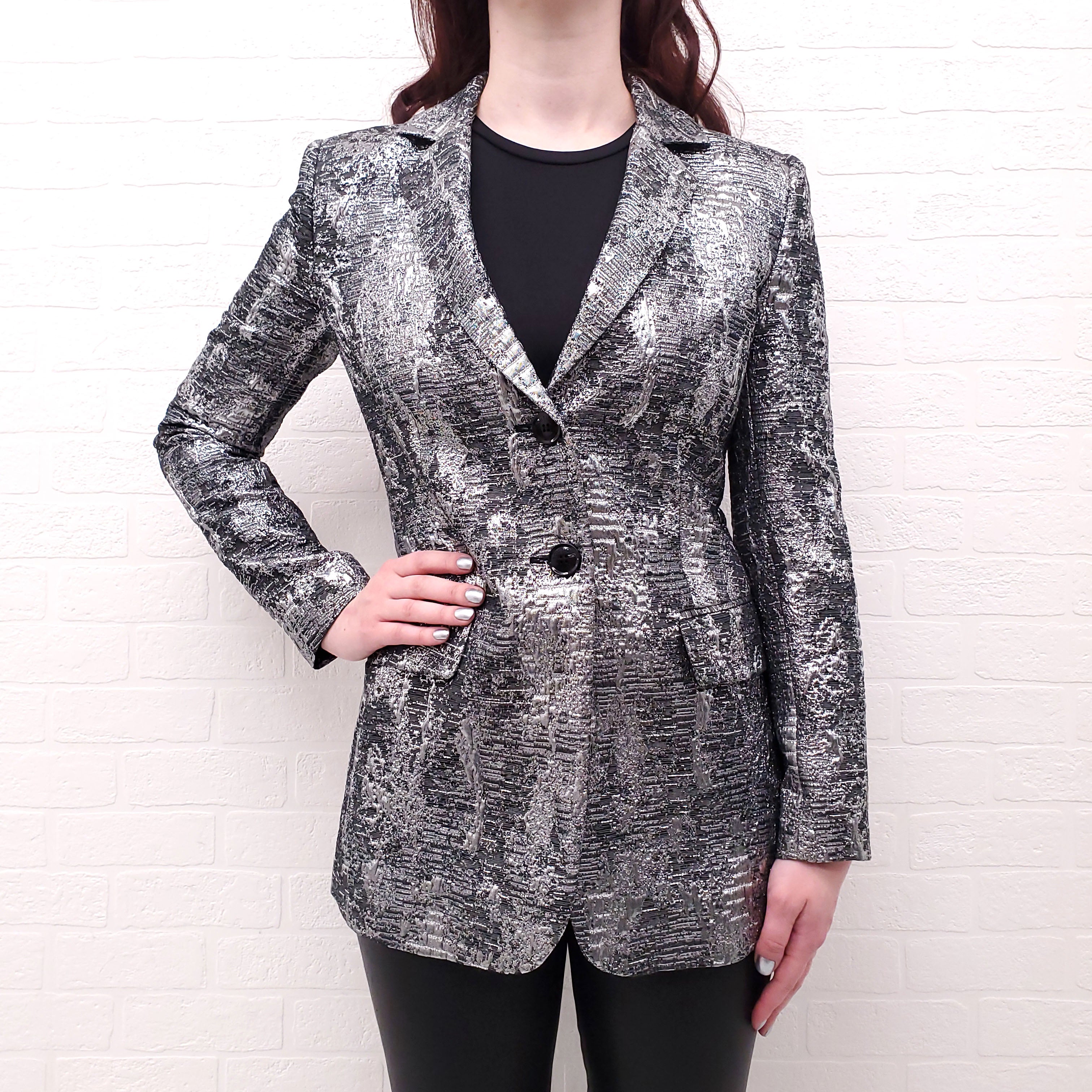 MOSCHINO BOUTIQUE METALLIC TEXTURED BLAZER - SIZE 6