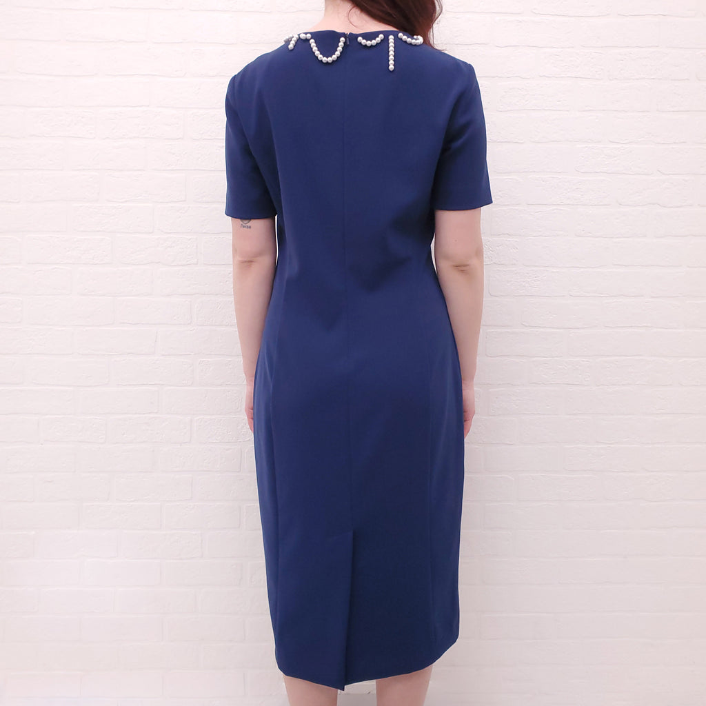 MOSCHINO BOUTIQUE NAVY SEWING DRESS - SIZE 10