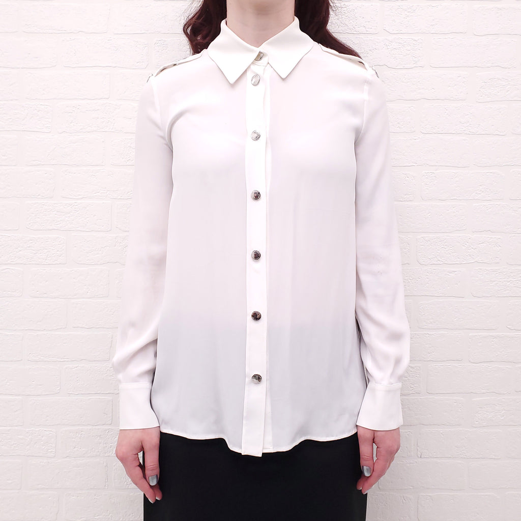 MOSCHINO BOUTIQUE WHITE BLOUSE WITH CHAIN DETAIL - SIZE 4