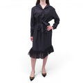 MOSCHINO COUTURE BLACK COTTON DRESS WITH TULLE TRIM AND BELT DETAIL - SIZE 10