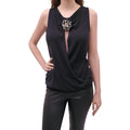 MOSCHINO COUTURE BLACK SLEEVELESS SWEATER WITH EMBLEM DETAIL - SIZE 12 (FITS SMALL)