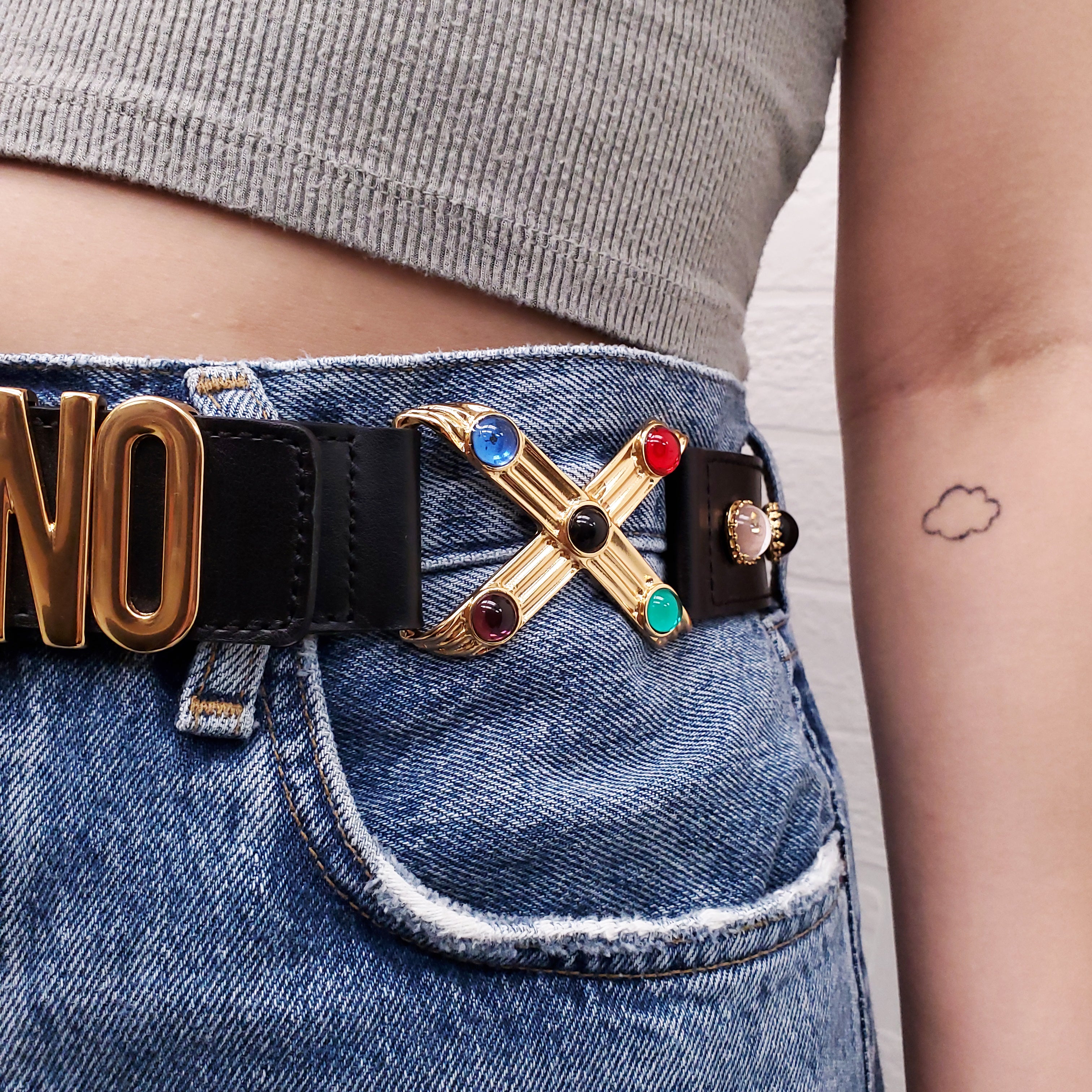 MOSCHINO JEWELLED BELT WITH LOGO - SIZE 40