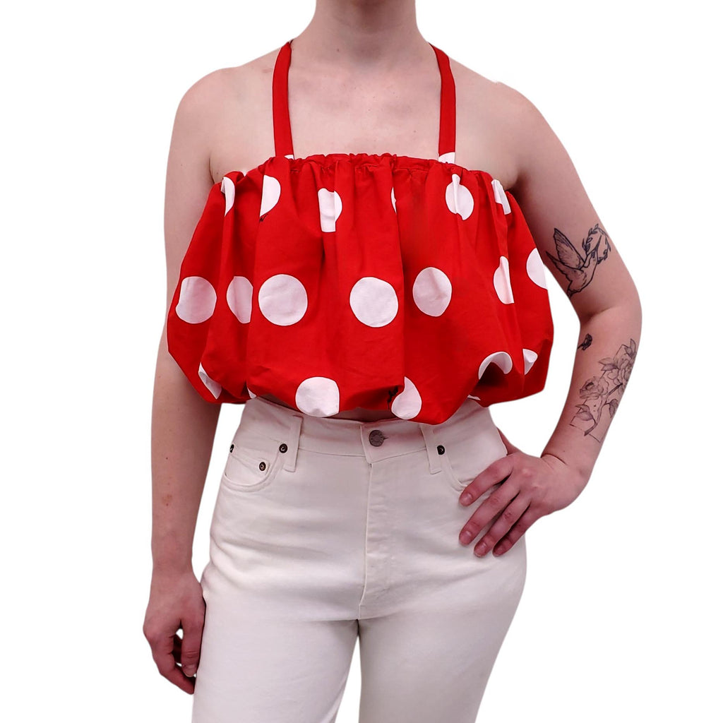 MSGM RED POLKA DOT PUFF CROPPED TOP - SIZE 38